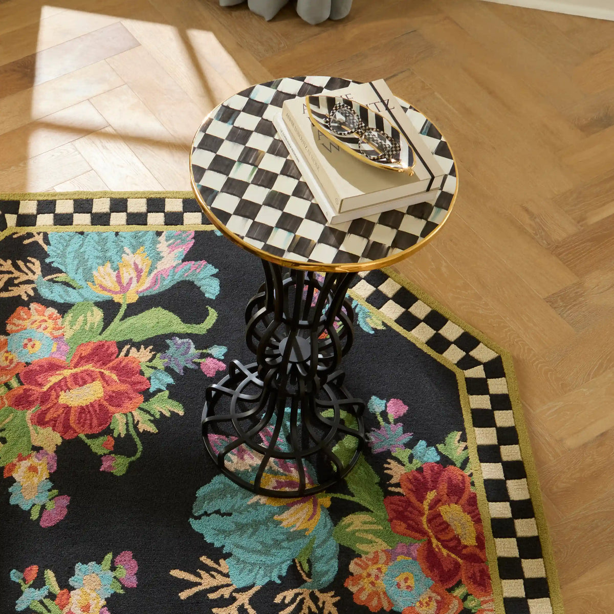 Mocha Check Pedestal Accent Table
